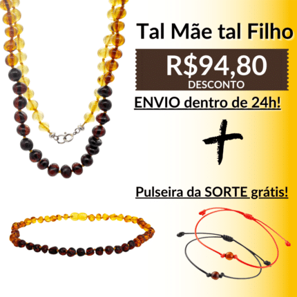 Conjunto de colares de âmbar para mãe e bebe Arco Iris